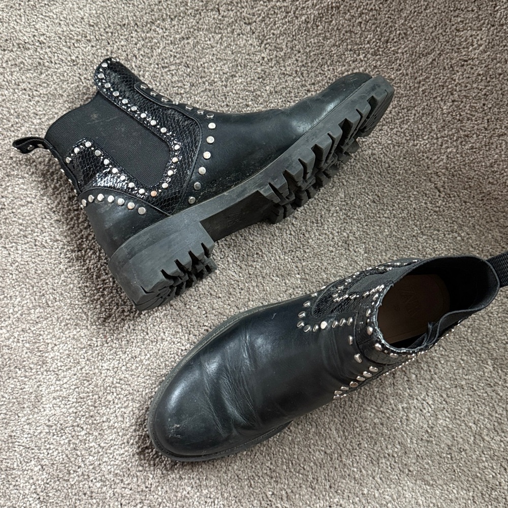 Zara Black Ankle Boots with Silver Studs - Picture 3 of 3